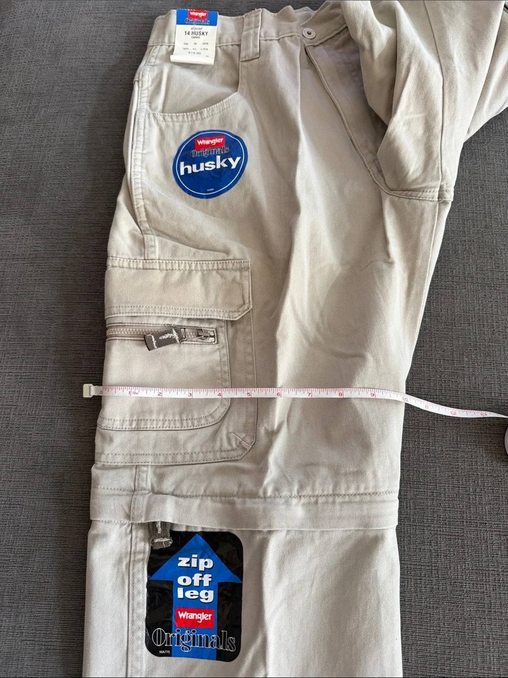 NWT Kids WRANGLER Originals Khaki Zip-Off Pants to Shorts 14 HUSKY 100% Cotton